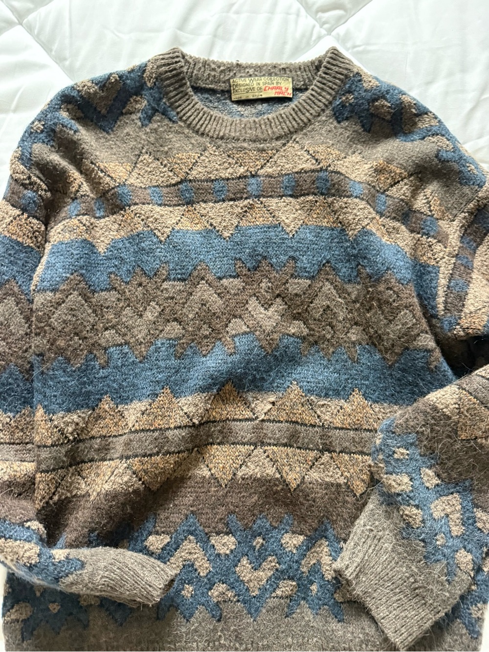 Vintage Charly Mach Made in Spain Geometric Knit Crewneck Sweater